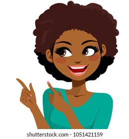 Beautiful young African American woman smiling gesturing with hands and pointing fingers