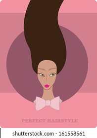 Beautiful young African American woman with lovely hairstyle on pink background.Fashion model hand drawn design element,banner,cartoon,female character. Vector Illustration