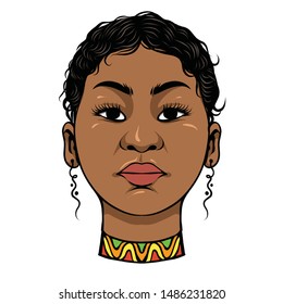 Beautiful young African woman closeup, vector illustration