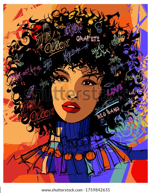 Beautiful young afro-american fashion model -\
vector illustration (Ideal for printing on fabric or paper, poster\
or wallpaper, house\
decoration)