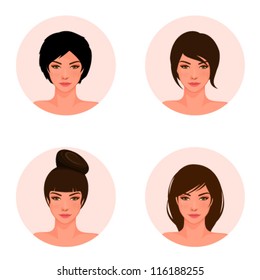 beautiful young Asian woman with different hair style. Suitable for hair or beauty salon treatment, or as avatar.