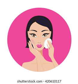 Beautiful young Asian woman removing make up look perfect happy 