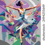 Beautiful young ballerina dancing with abstract background. Ballet dancer with purple colours.