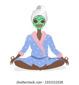 Beautiful young black african american woman with facial mask on her face relax. Skin care and treatment, spa, natural beauty and cosmetology concept