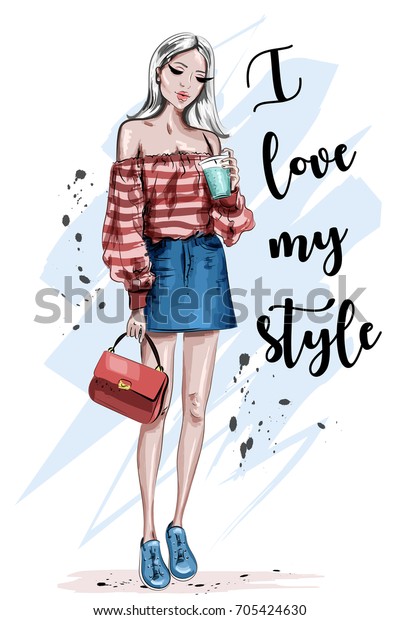 Beautiful Young Blonde Hair Woman Stylish Stock Vector Royalty