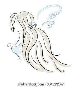 Beautiful young bride. Vector sketch illustration.