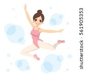 Beautiful young brunette ballerina woman jumping in the air
