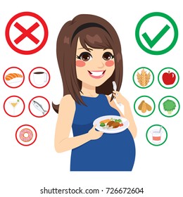 Beautiful Young Brunette Pregnant Woman Infographic Food Information For Pregnancy