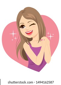 Beautiful young charming teenager woman winking eye