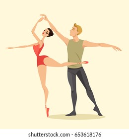 Beautiful young couple of ballet dancers. Isolated illustration
