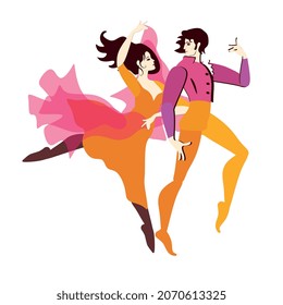 Beautiful young couple dancing flamenco isolated on white background. Vector illustration.