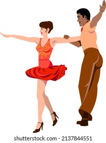 Beautiful Young Couple Dancing Samba Dance Energetic Graceful Movements Of Partners In Latin American Dance Vector