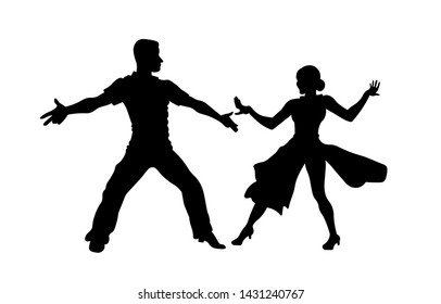  Beautiful young couple dancing silhouette