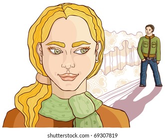 beautiful young  couple  in the park