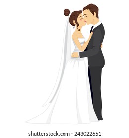 Beautiful young couple tenderly kissing together on their wedding day