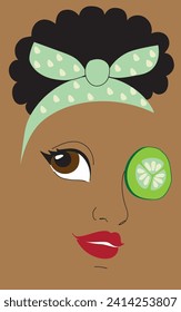 Beautiful Young Woman´s Face, Cucumber on Eye
