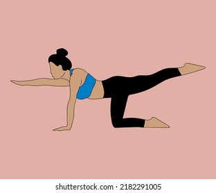 Beautiful young female character doing yoga. Young woman in yoga posture. Girl doing morning exercise at home for body health and fitness. Home workout concept. isolated flat style vector illustration