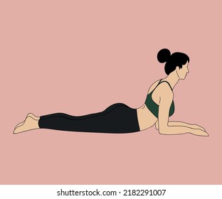 Beautiful young female character doing yoga. Young woman in yoga posture. Girl doing morning exercise at home for body health and fitness. Home workout concept. isolated flat style vector illustration