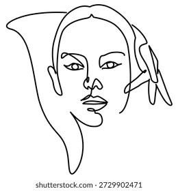 Beautiful young female model posing one line drawing. Beautiful young female model posing single line illustration. Beautiful young female model posing minimalist line art