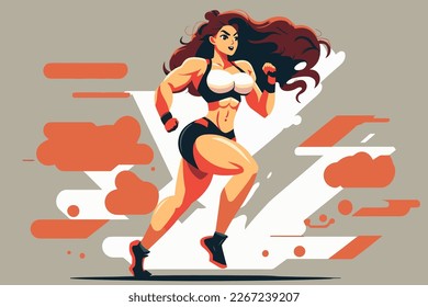 A beautiful young, fit woman running, sport Beautiful. 2d Vector, flat illustration, flat, EPS 10.