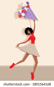 Beautiful young girl with a bouquet of flowers, you can use as a congratulation or postcard 2
