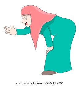 beautiful young girl with a friendly face reached out to say hello. vector design illustration art