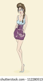 Beautiful young girl in glasses. Summer vector illustration