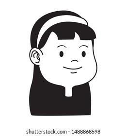 Beautiful young girl with headband hair smiling face cartoon ,vector illustration graphic design.
