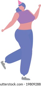 Beautiful young girl listening to music and dancing. Melomaniak, Happy, music lover, fan. Woman enjoying song at a party, flat character vector illustration