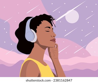 Beautiful Young Girl Listening to Music. Enjoy the Music. Inspiration