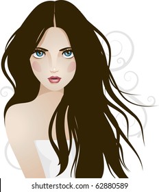 Beautiful young girl with long hair. Vector illustration