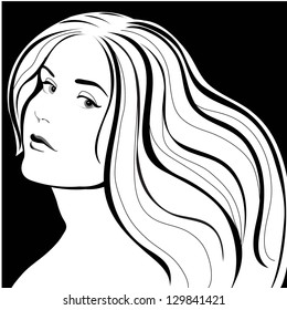 Beautiful young girl with long hair.Vector illustration