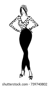 Beautiful young girl model for design. Graphic, sketch, drawing, vector