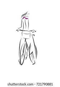 beautiful young girl on bicycle, minimalist vector sketch