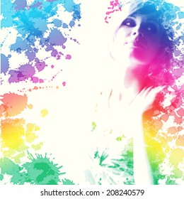 beautiful young girl, painted in watercolor - vector illustration, can be used for the cover of perfume, in beauty industry, hairdressing, as prints for clothes and for other kinds of design