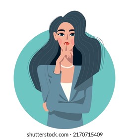 Beautiful young girl with phone in her hand on the circle background. Cute flat vector illustration