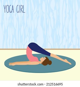 Beautiful young girl practicing yoga in the gym