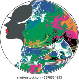 beautiful young girl with rainbow hair,young woman vector with artistic hair, woman vector with colorful hair
