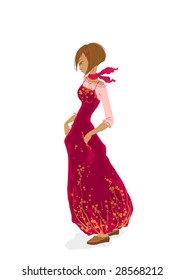 Beautiful young girl in red, vector illustration