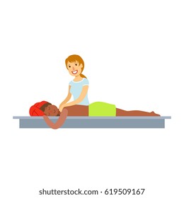 Beautiful young girl relaxing with hand massage at spa during a beauty treatment. Colorful cartoon character