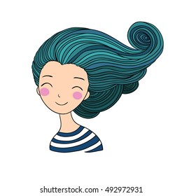 Beautiful young girl sailor. Sea theme.  isolated objects on white background. Vector illustration. 