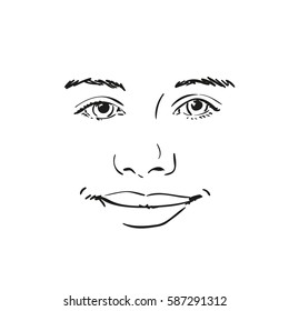 Beautiful young girl smiling face, Vector sketch Hand drawn illustration