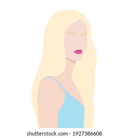 . A beautiful young girl with straight blonde hair and white skin. Vector illustration isolated on a white background for design and the web.