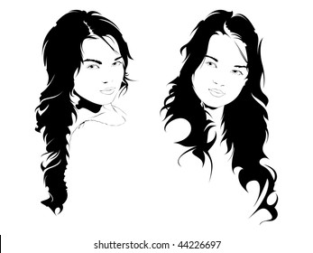 beautiful young girl, vector portrait