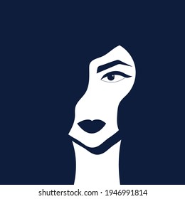 beautiful young girl, woman on a solid background. outline of a girl with a beautiful lush hairstyle