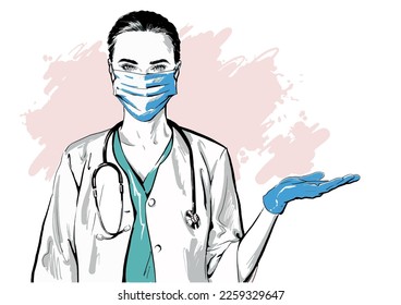 Hermosa joven doctora ilustración vectorial