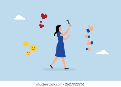 beautiful young lady girl holding camera with love, like and happy sign