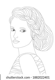 beautiful young lady and greek hairstyle looking over her shoulder for your coloring page