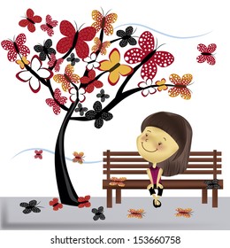 a beautiful young lady watching the fall in october