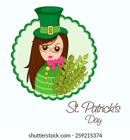 Beautiful young leprechaun girl in hat for Happy St. Patrick's Day celebration.
